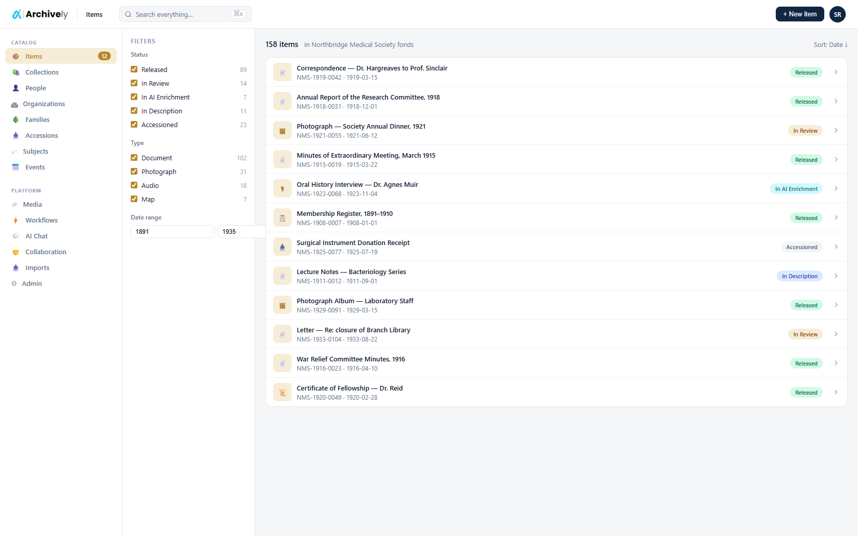 Search and filter catalog items